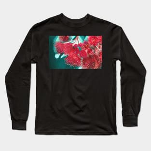 Embroidery Burgundy Red Gum Flowers by Leah Gay Long Sleeve T-Shirt